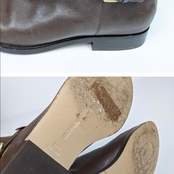 Michael Kors Brown Leather Gold Buckle Riding Boot - Picture 3 of 3